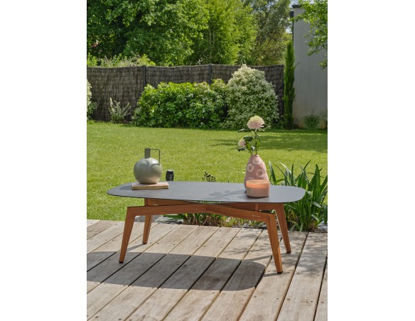 Salon bas de jardin alu et corde Olefin - EFFET BOIS