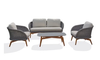 Salon bas de jardin alu et corde Olefin - EFFET BOIS
