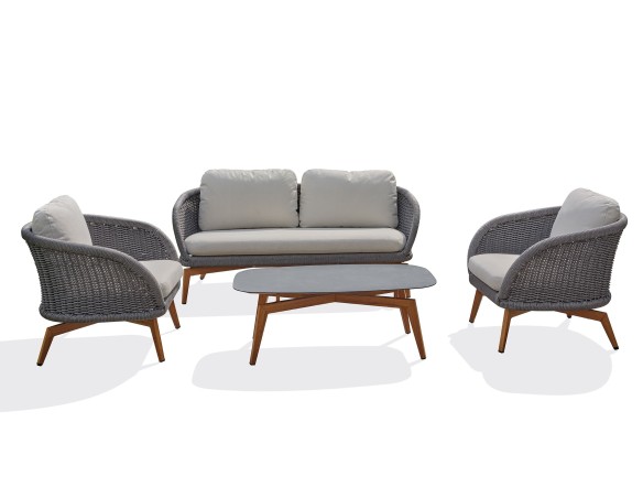 Salon bas de jardin alu et corde Olefin - EFFET BOIS