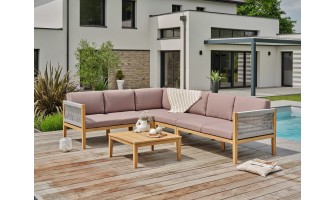 Salon de jardin d'angle 5 places modulable en bois d'acacia et corde tissée - Rosybrown - JORDA
