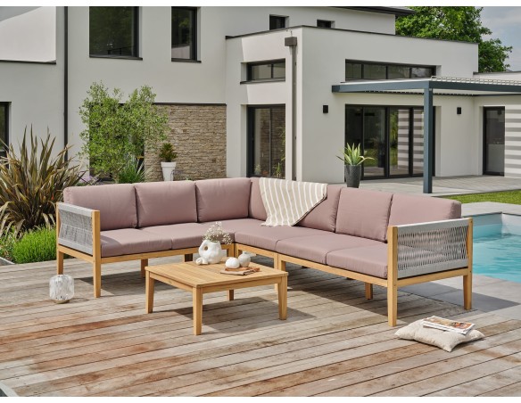 Salon de jardin d'angle 5 places modulable en bois d'acacia et corde tissée - Rosybrown - JORDA