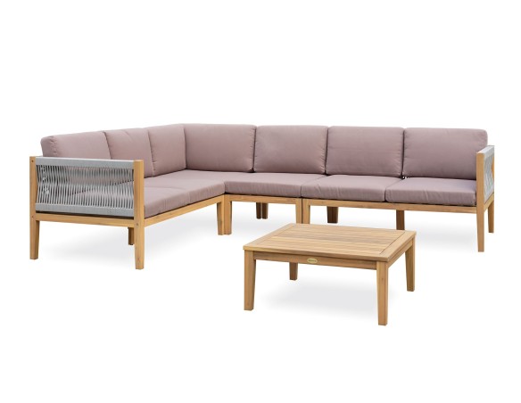 Salon de jardin d'angle 5 places modulable en bois d'acacia et corde tissée - Rosybrown - JORDA