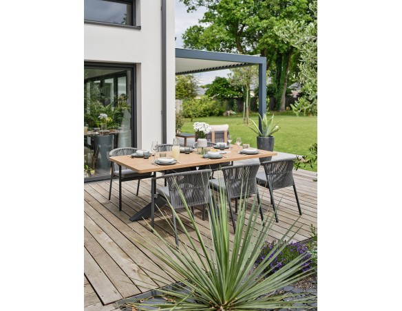 Ensemble repas de jardin anthracite avec 6 fauteuils - KELIA