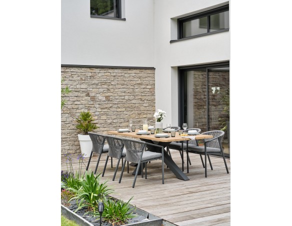 Ensemble repas de jardin anthracite avec 6 fauteuils - KELIA