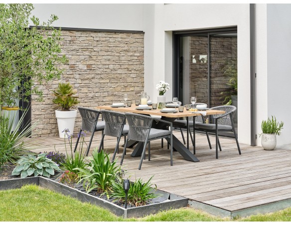 Ensemble repas de jardin anthracite avec 6 fauteuils - KELIA