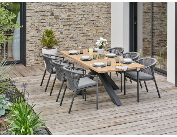 Ensemble repas de jardin anthracite avec 6 fauteuils - KELIA