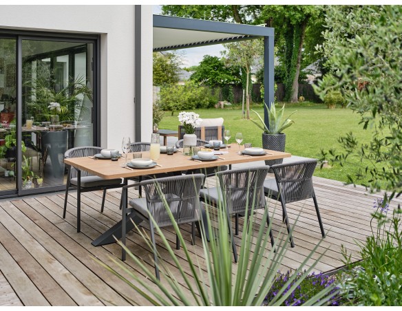 Ensemble repas de jardin anthracite avec 6 fauteuils - KELIA