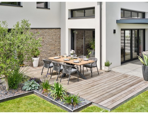 Ensemble repas de jardin anthracite avec 6 fauteuils - KELIA