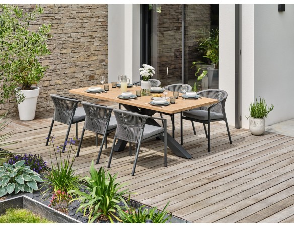 Ensemble repas de jardin anthracite avec 6 fauteuils - KELIA