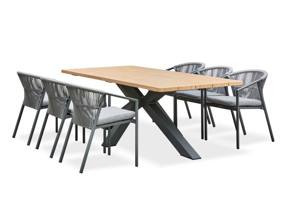 Ensemble repas de jardin anthracite avec 6 fauteuils - KELIA