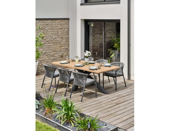 Ensemble repas de jardin anthracite avec 6 fauteuils - KELIA
