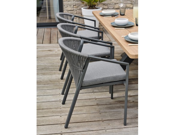 Ensemble repas de jardin anthracite avec 6 fauteuils - KELIA