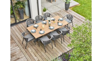 Ensemble repas de jardin anthracite avec 8 fauteuils - KELIA
