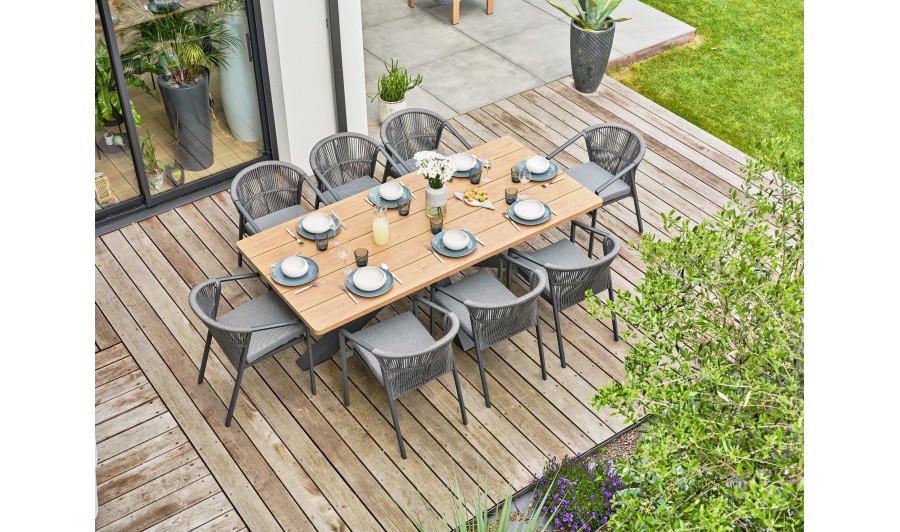 Ensemble repas de jardin anthracite avec 8 fauteuils - KELIA Ensemble repas de jardin anthracite avec 8 fauteuils - KELIA