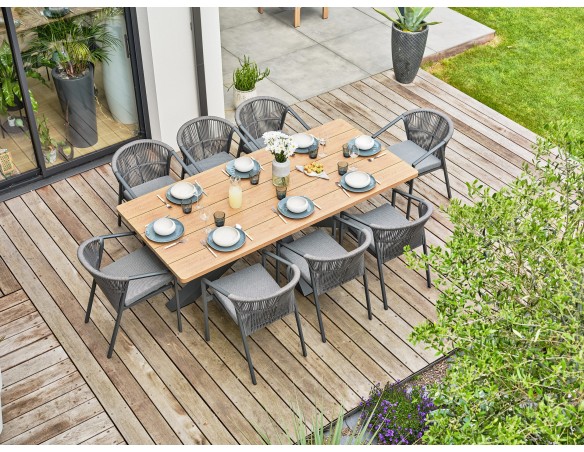 Ensemble repas de jardin anthracite avec 8 fauteuils - KELIA