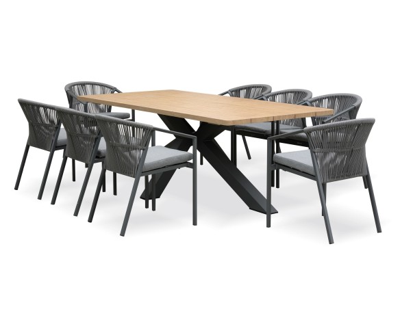 Ensemble repas de jardin anthracite avec 8 fauteuils - KELIA