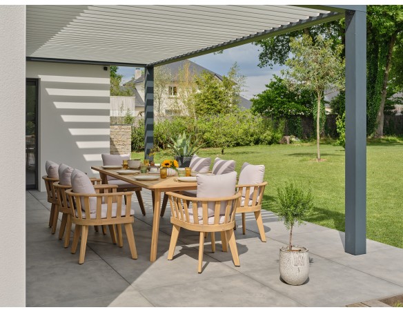 Ensemble repas de jardin en Acacia 8 fauteuils - LISO