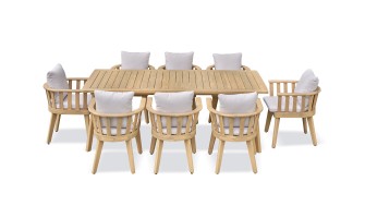 Ensemble repas de jardin en Acacia 8 fauteuils - LISO