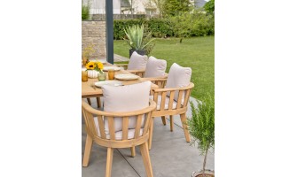 Ensemble repas de jardin en Acacia 8 fauteuils - LISO