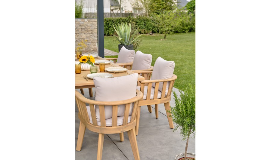 Ensemble repas de jardin 8 places en bois d'acacia massif - LISO