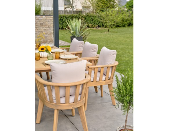 Ensemble repas de jardin en Acacia 8 fauteuils - LISO