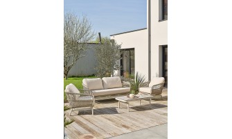 Salon bas de jardin  5 places en aluminium et corde tissée grège - DYLIS