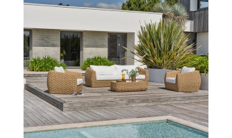 Salon bas de jardin RAMATUELLE 5 places en aluminium et résine tressée - MARRON
