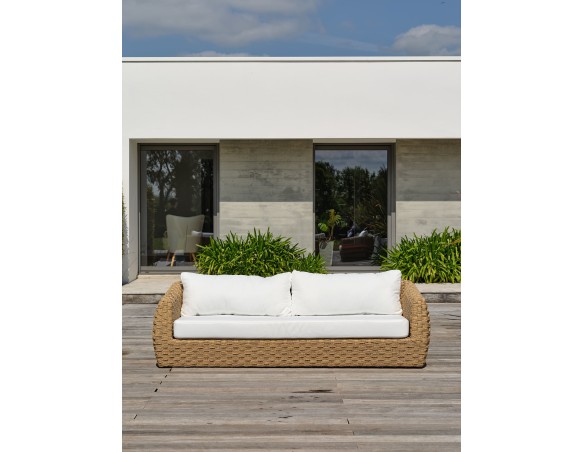 Salon bas de jardin RAMATUELLE 5 places en aluminium et résine tressée - MARRON