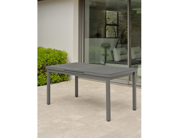 Table de jardin DANIA (160/210x90 cm) en aluminium et spraystone avec rallonge automatique - GRIS ANTHRACITE