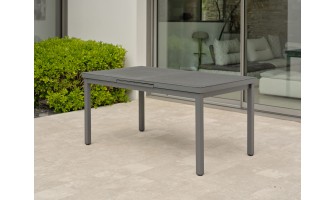 Table de jardin DANIA (160/210x90 cm) en aluminium et spraystone avec rallonge automatique - GRIS ANTHRACITE