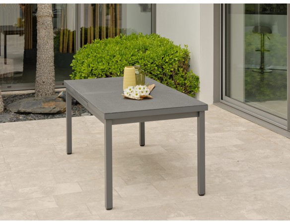 Table de jardin DANIA (160/210x90 cm) en aluminium et spraystone avec rallonge automatique - GRIS ANTHRACITE