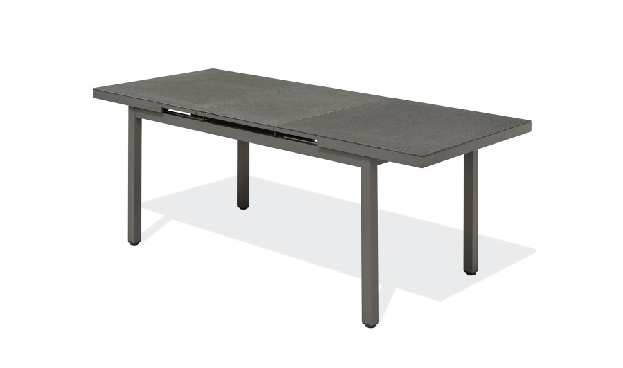 Table de jardin DANIA (160/210x90 cm) en aluminium et spraystone avec rallonge automatique - GRIS ANTHRACITE