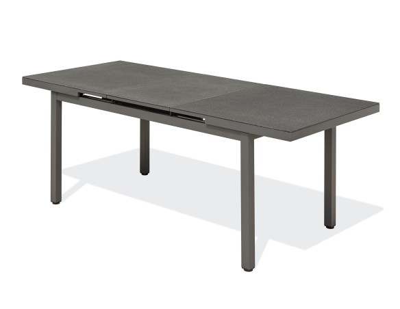 Table de jardin DANIA (160/210x90 cm) en aluminium et spraystone avec rallonge automatique - GRIS ANTHRACITE