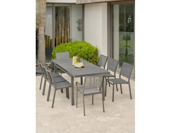 Salon de jardin 8 places avec plateau praystone extensible - DANIA