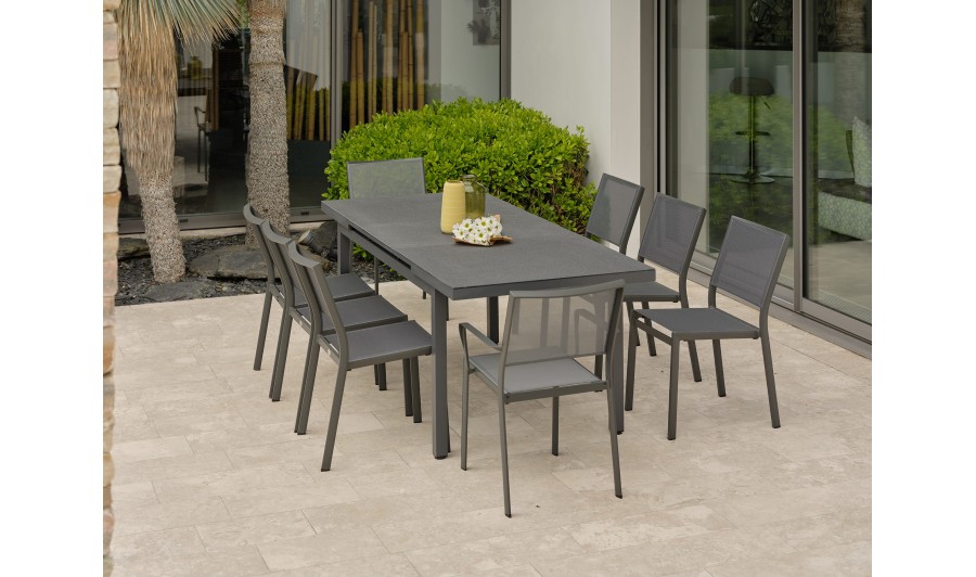 Salon de jardin 8 places avec plateau praystone extensible - DANIA Salon de jardin 8 places avec plateau praystone extensible - DANIA