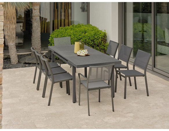Salon de jardin 8 places avec plateau praystone extensible - DANIA