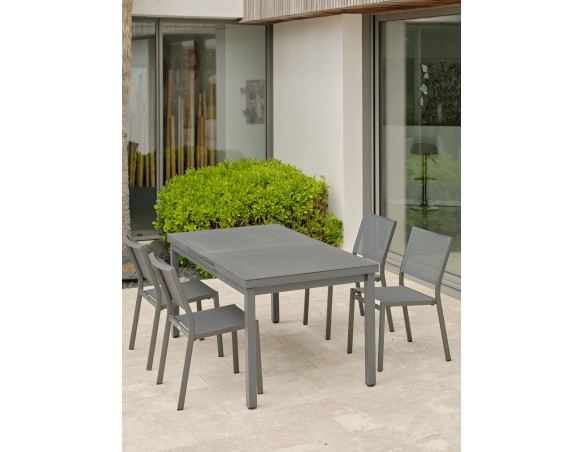 Salon de jardin 4 chaises avec plateau praystone extensible - DANIA