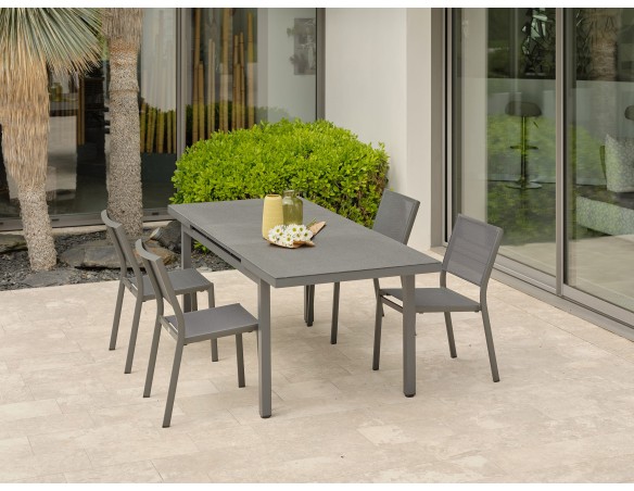 Salon de jardin 4 chaises avec plateau praystone extensible - DANIA