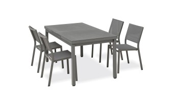 Salon de jardin 4 chaises avec plateau spraystone extensible - DANIA