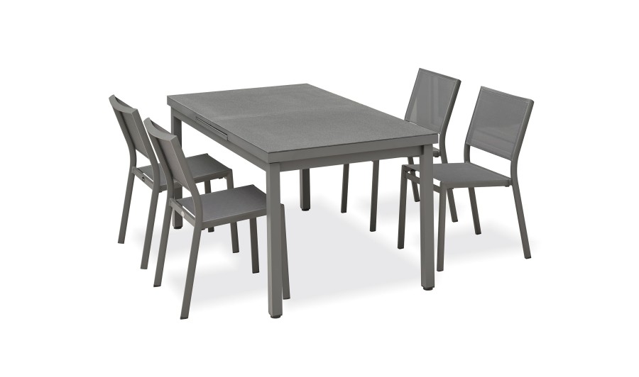Salon de jardin 4 chaises avec plateau spraystone extensible - DANIA