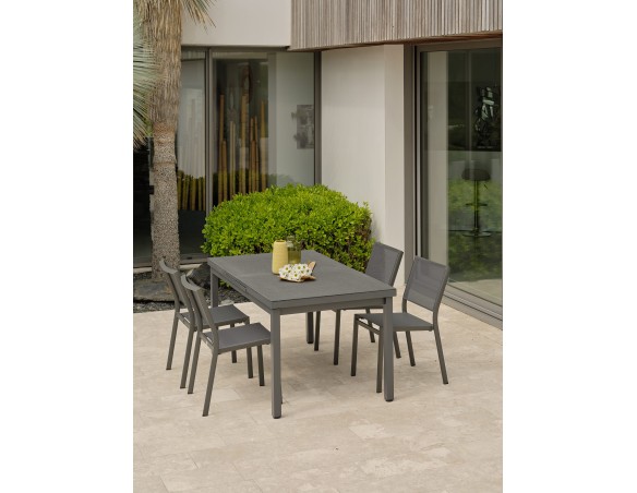 Salon de jardin 4 chaises avec plateau praystone extensible - DANIA