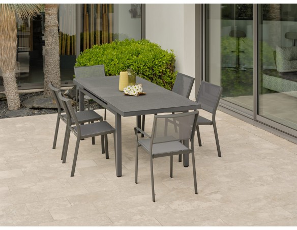 Salon de jardin  6 places avec plateau praystone extensible - DANIA