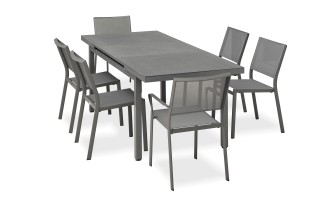 Salon de jardin 6 places avec plateau spraystone extensible - DANIA