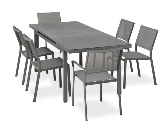Salon de jardin  6 places avec plateau praystone extensible - DANIA