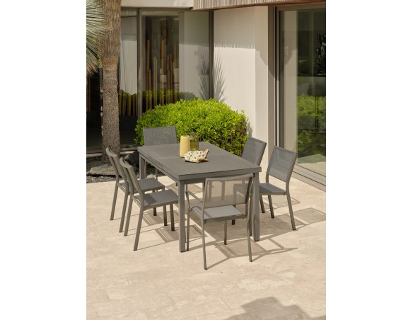 Salon de jardin  6 places avec plateau praystone extensible - DANIA