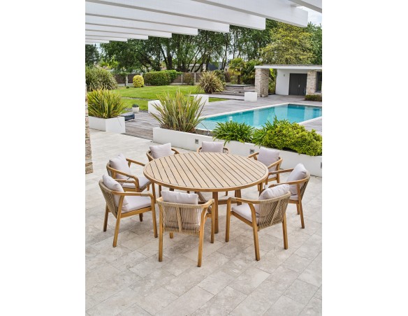 Ensemble repas de jardin SERENA (180x180 cm) 8 places en bois d'acacia - WOOD