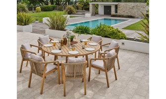 Ensemble repas de jardin SERENA (180x180 cm) 8 places en bois d'acacia - WOOD