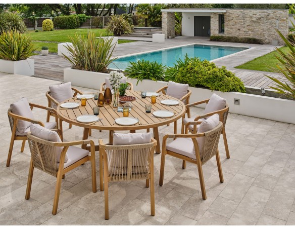 Ensemble repas de jardin SERENA (180x180 cm) 8 places en bois d'acacia - WOOD