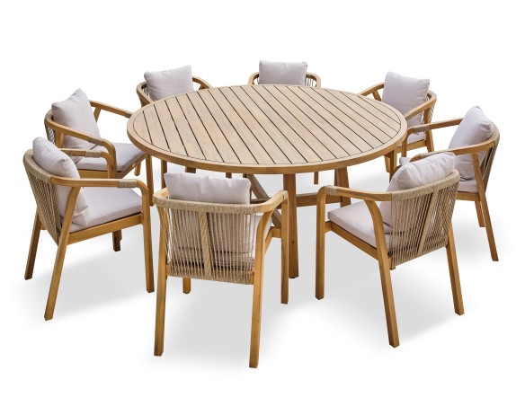 Ensemble repas de jardin SERENA (180x180 cm) 8 places en bois d'acacia - WOOD