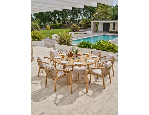 Ensemble repas de jardin SERENA (180x180 cm) 8 places en bois d'acacia - WOOD